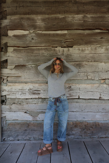 Grey Ribbed Long Slv