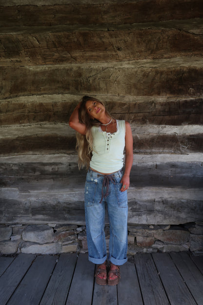 Soft Lime Lace Henley Tank