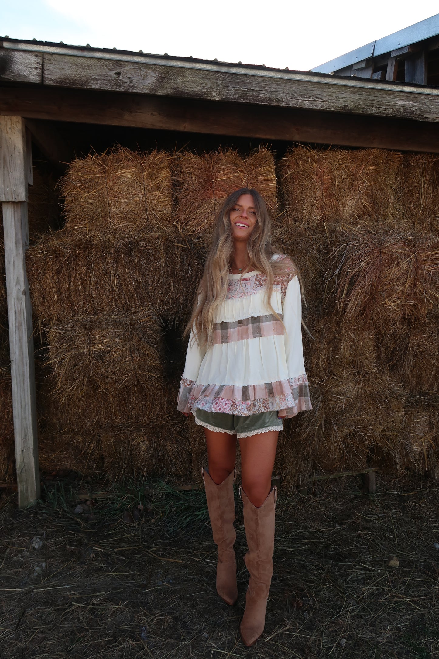 Wander Patchwork Plaid Babydoll Top
