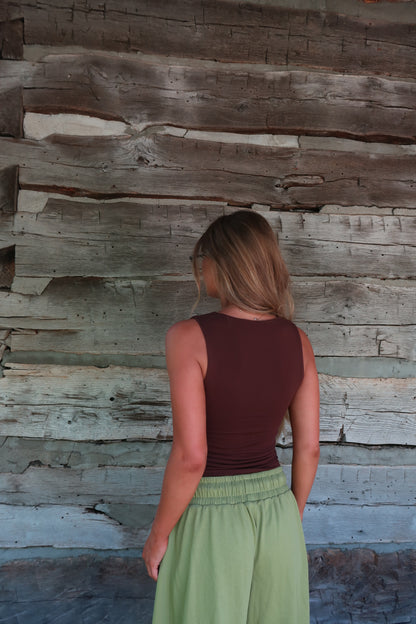 Chocolate Sq Neck Back To Basics Tank