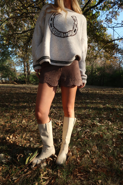 Chocolate Fondue Suede Shorts