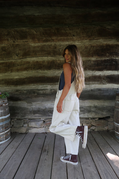Sunday Stripe Barrel Overalls