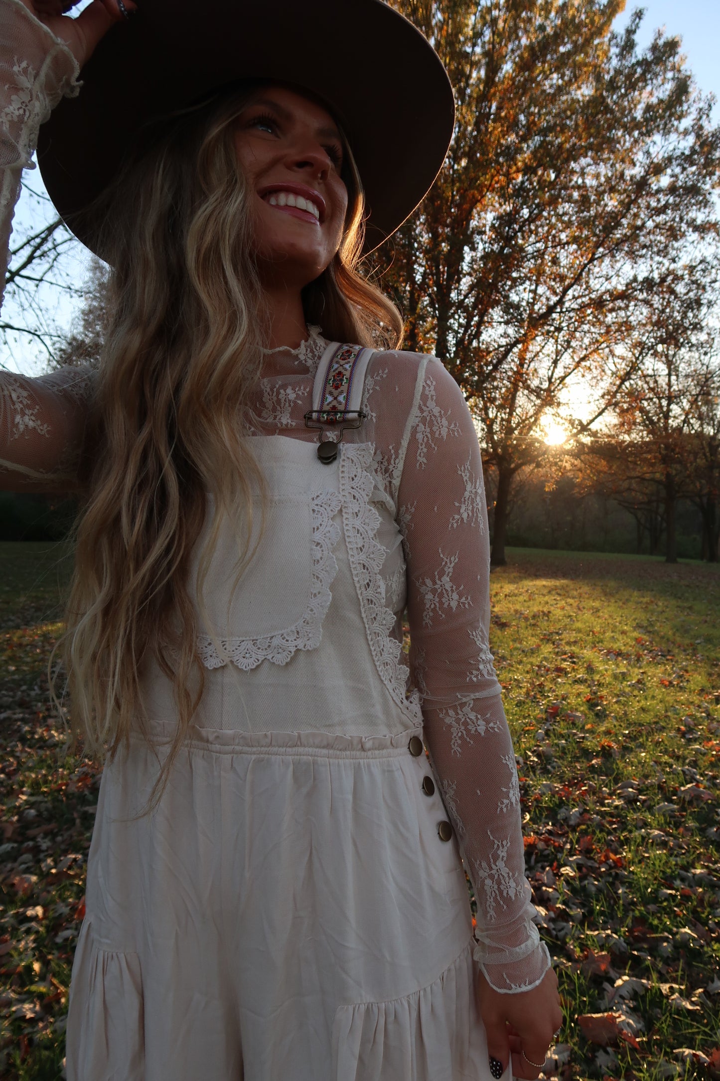 Buttercream lace trim Overalls