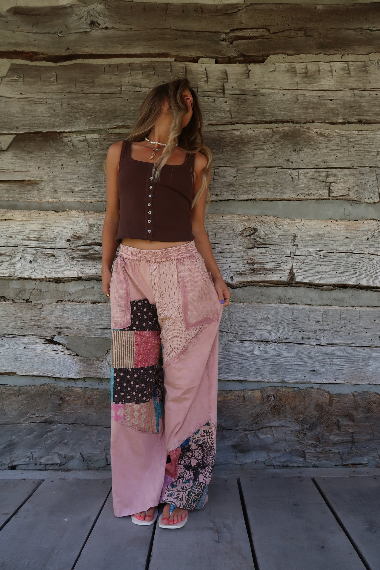 Brown Bttn Sq Neck Tank