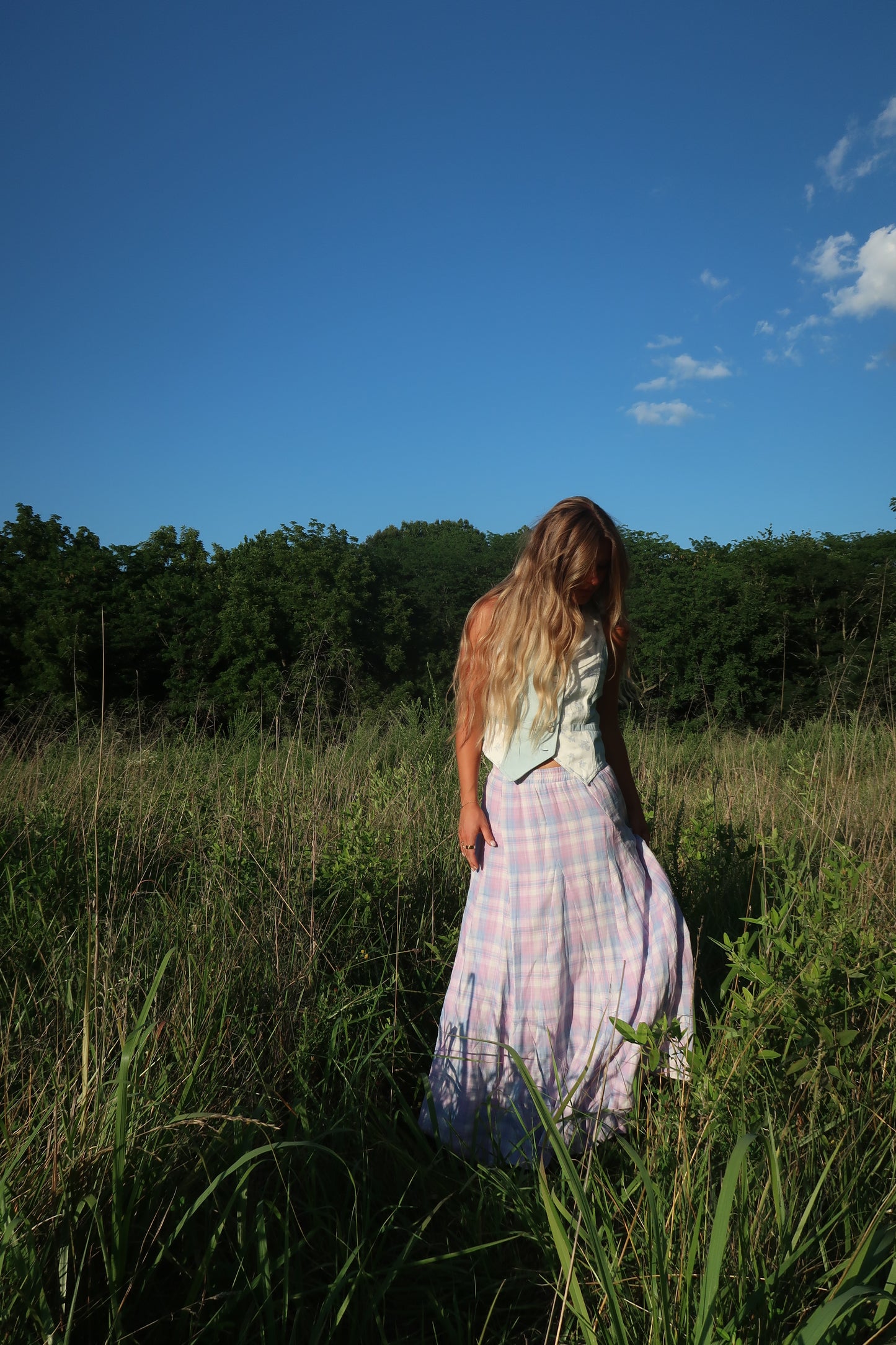 Meadow Mist Plaid Maxi Skirt