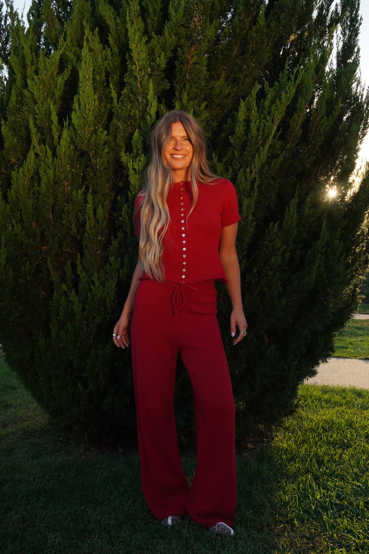 Red Slow It Down Knit Pants