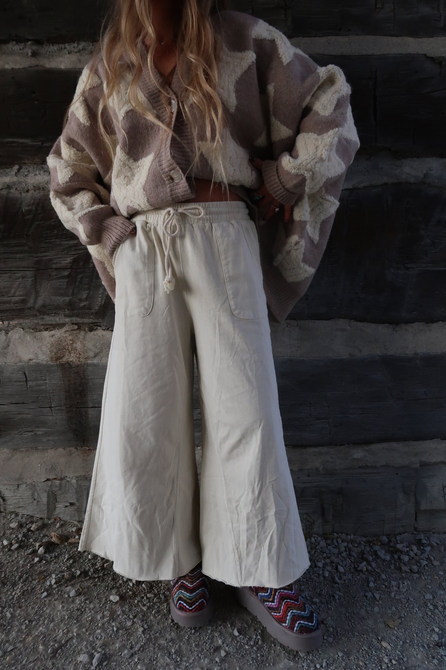 Heavy Cream Wide Leg Crop Pant