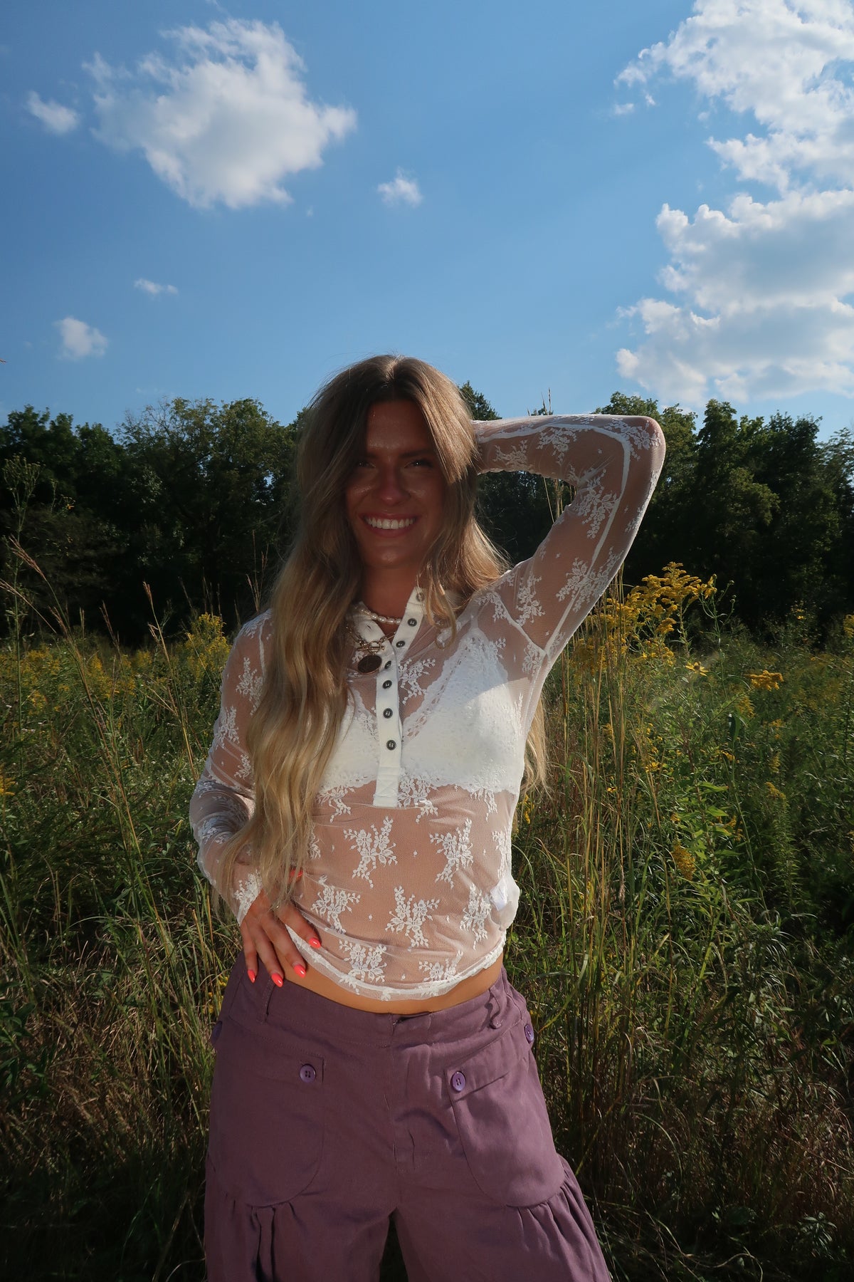 Opal Lace Long Slv Henley