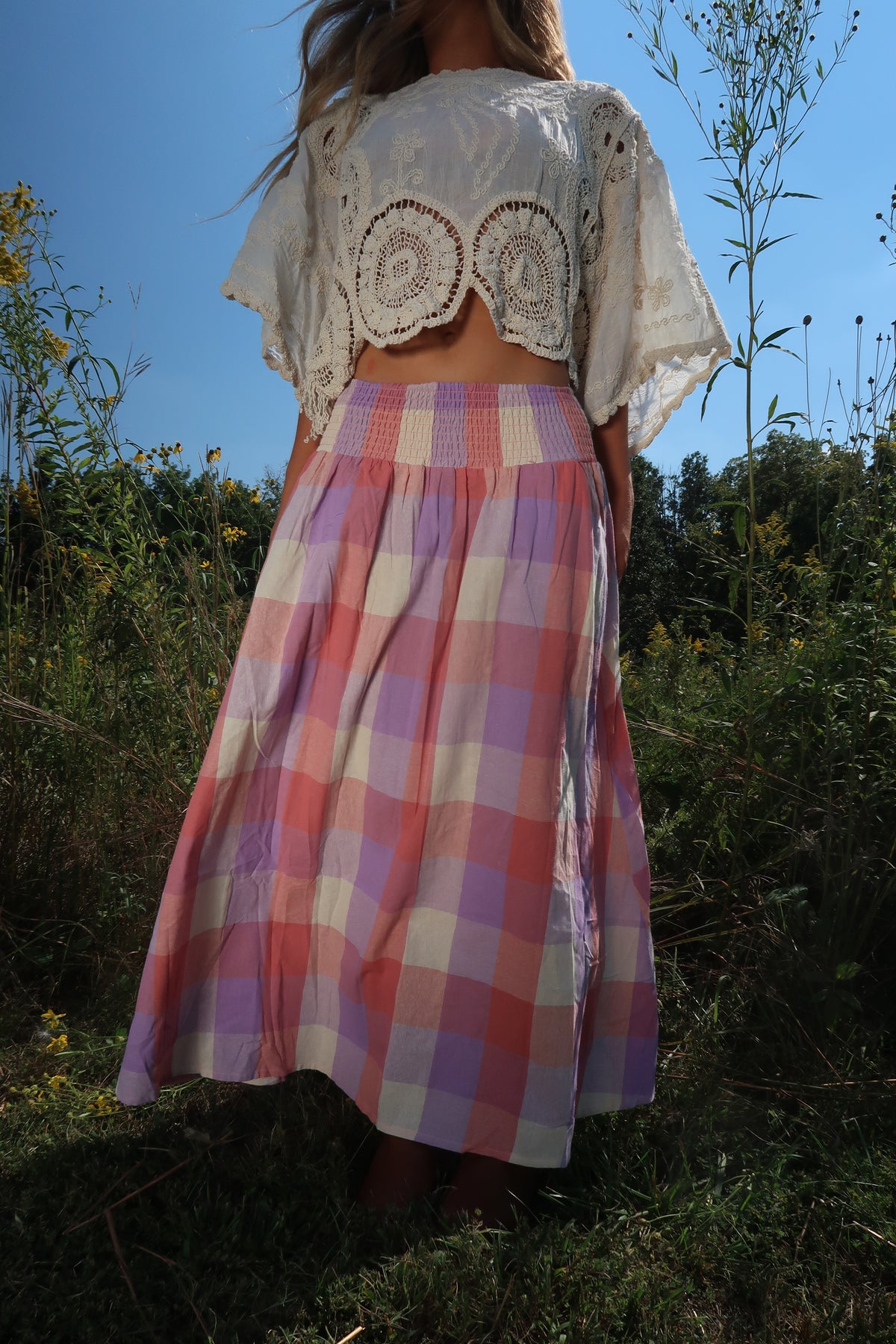 Prairie Berry Plaid Midi Skirt