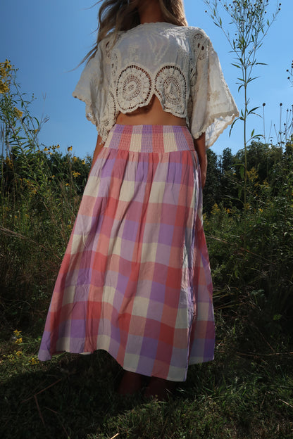 Prairie Berry Plaid Midi Skirt