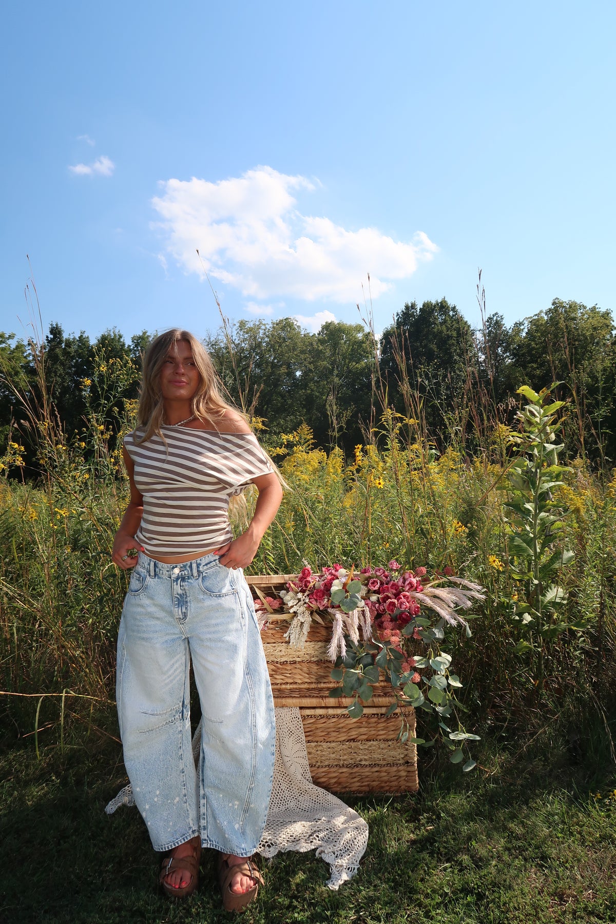 Desert Striped Off The Shoulder Top