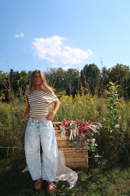 Desert Striped Off The Shoulder Top