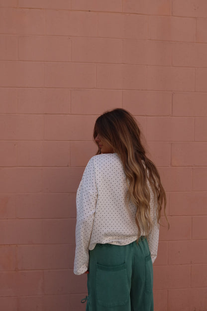 Polka Dot Bttn Front Long Slv