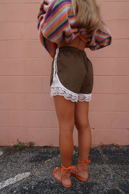 Olive Lace Track Shorts