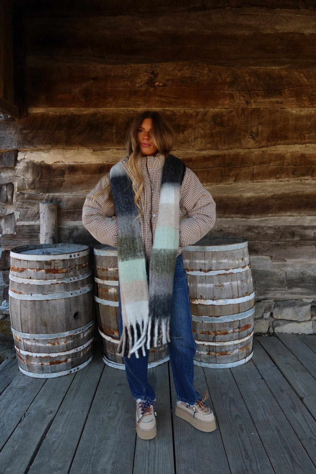 Brown Gingham Puffer