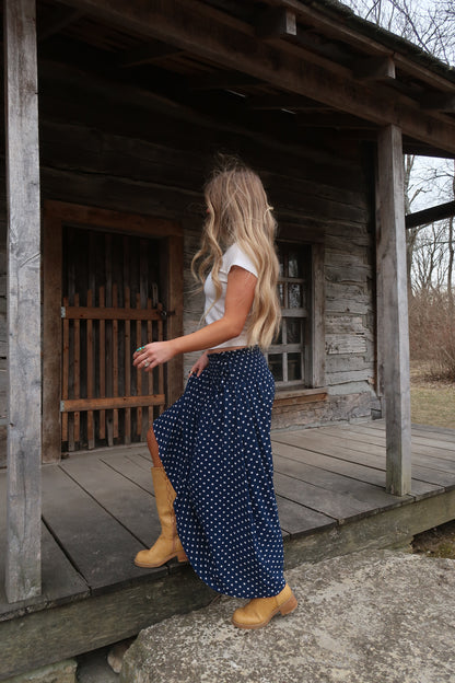 Navy Dot Midi Skirt