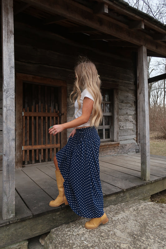 Navy Dot Midi Skirt
