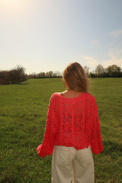 Coral Crochet Crop Cardi