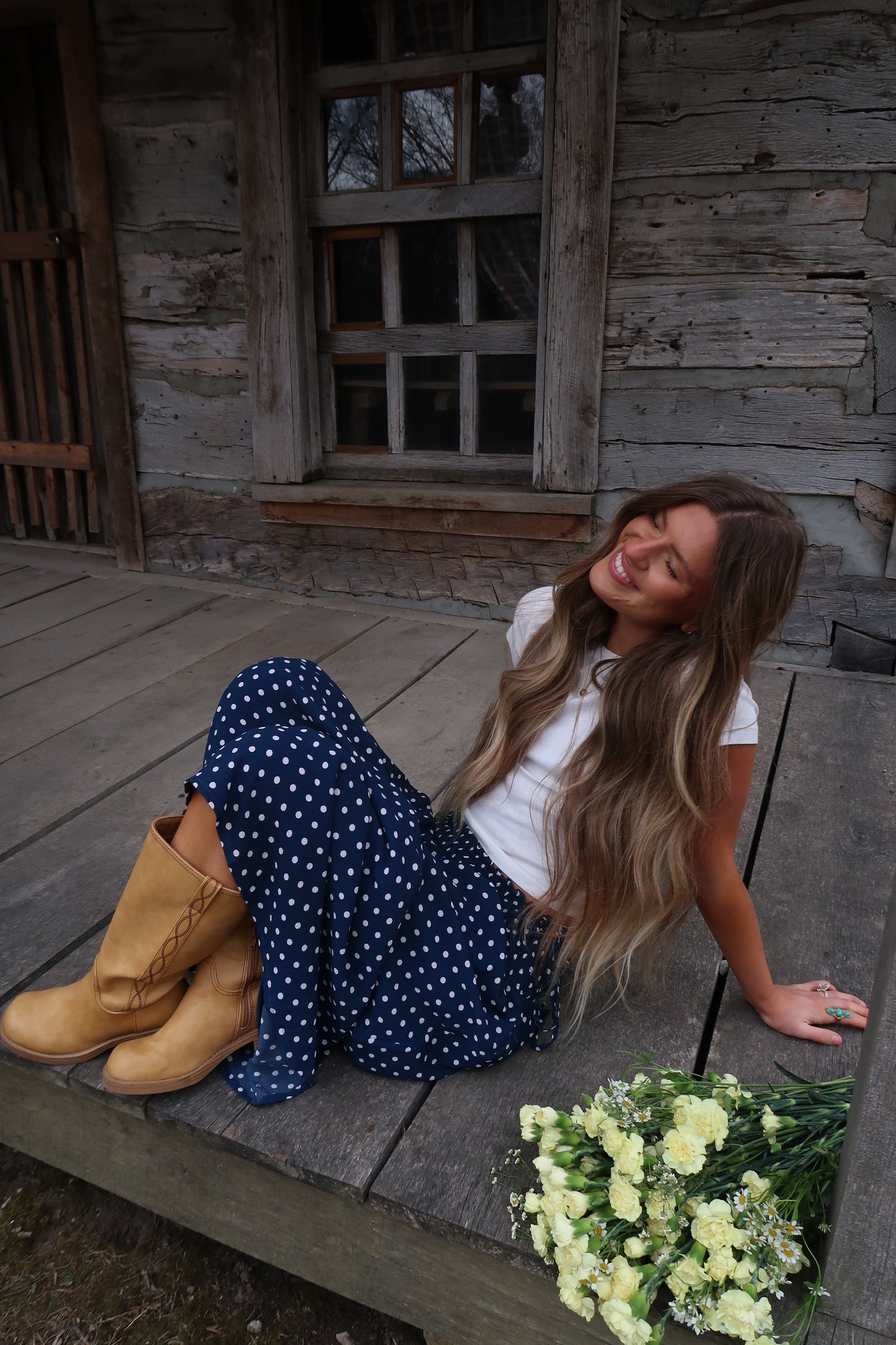 Navy Dot Midi Skirt