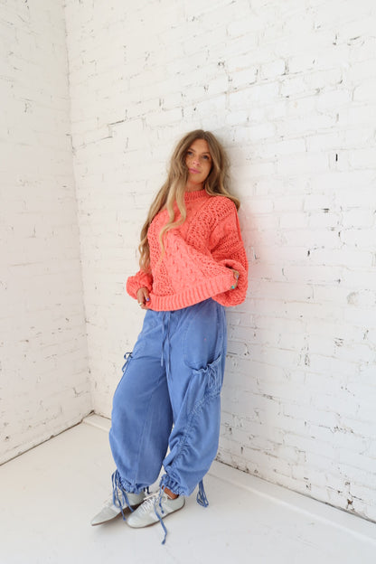 Electric Peach Cable Knit Sweater