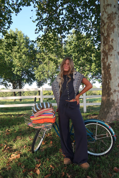 Navy Slow it Down Knit Short Slv