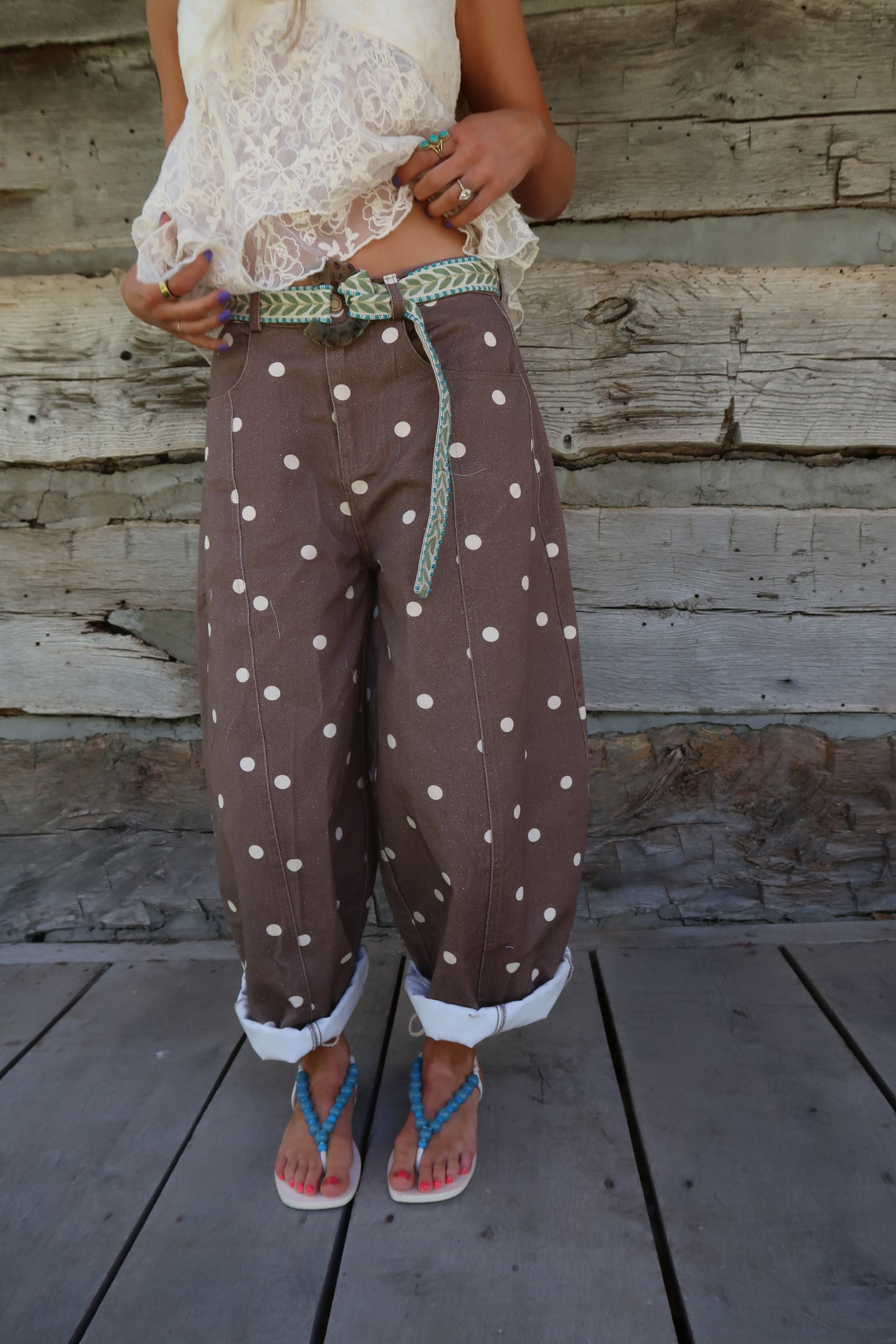 Chocolate Dot Barrel Jeans