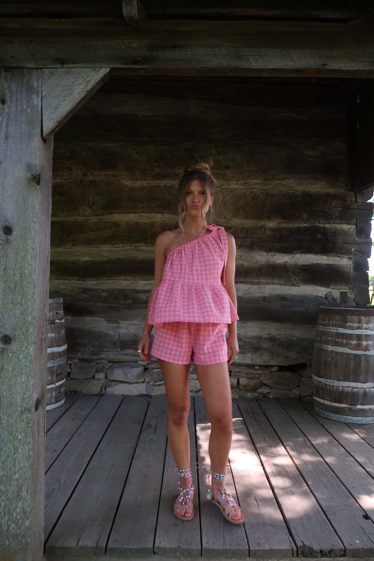 Scenic Route Gingham One Shldr Top