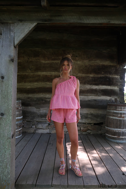Scenic Route Gingham One Shldr Top
