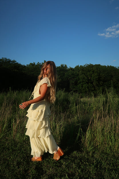 Lemon Light Tiered Midi Dress