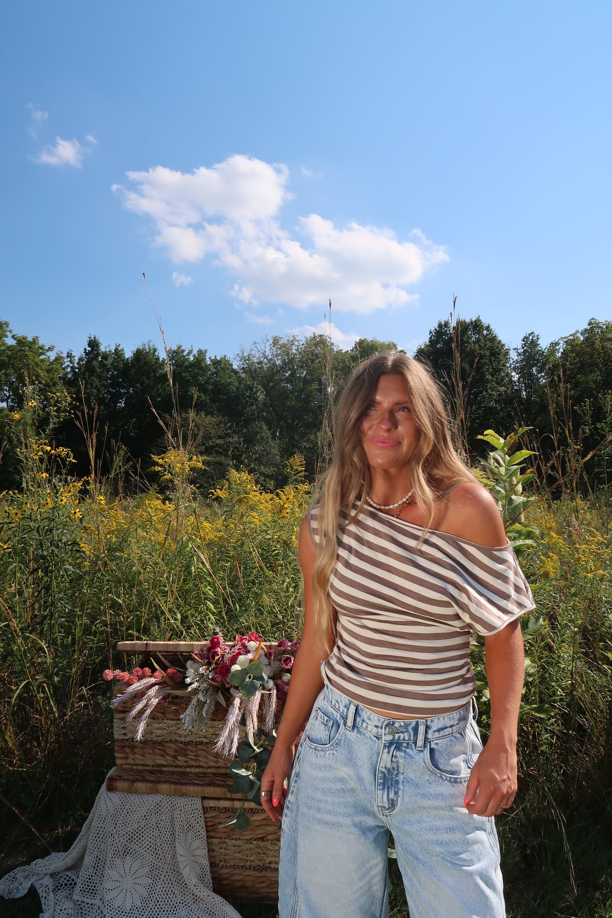 Desert Striped Off The Shoulder Top