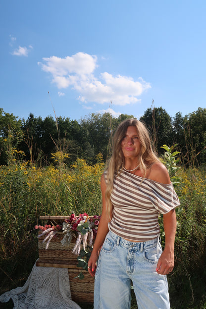 Desert Striped Off The Shoulder Top
