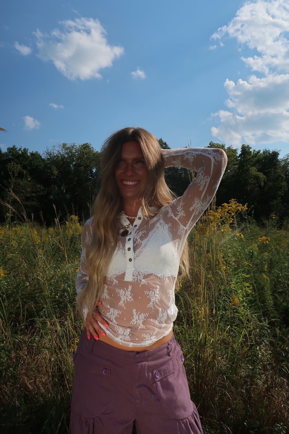 Opal Lace Long Slv Henley