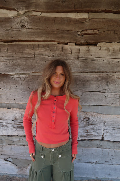 Poppy Ribbed Henley Long Slv