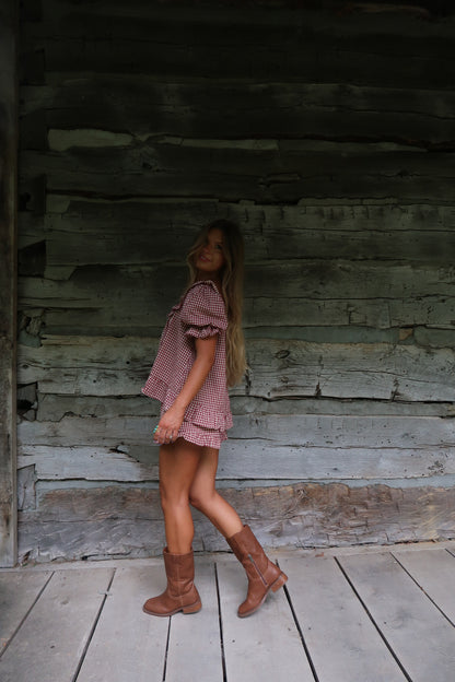 Maple Gingham Ruffle Top