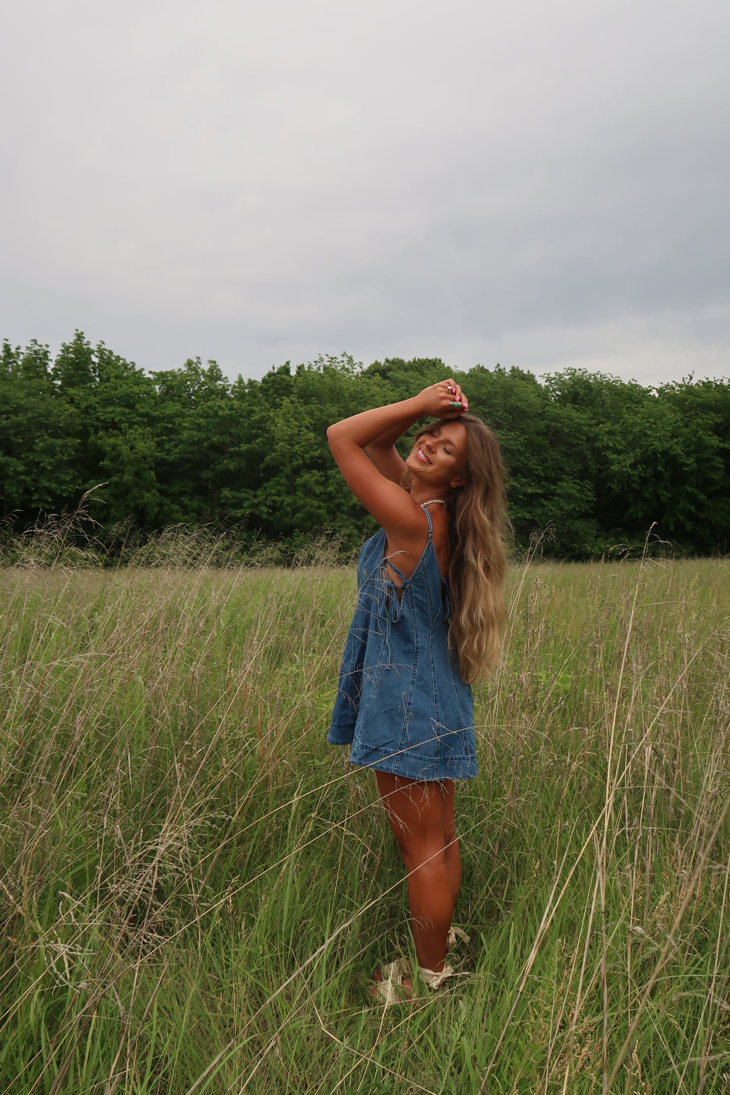 Indigo denim Flare Romper