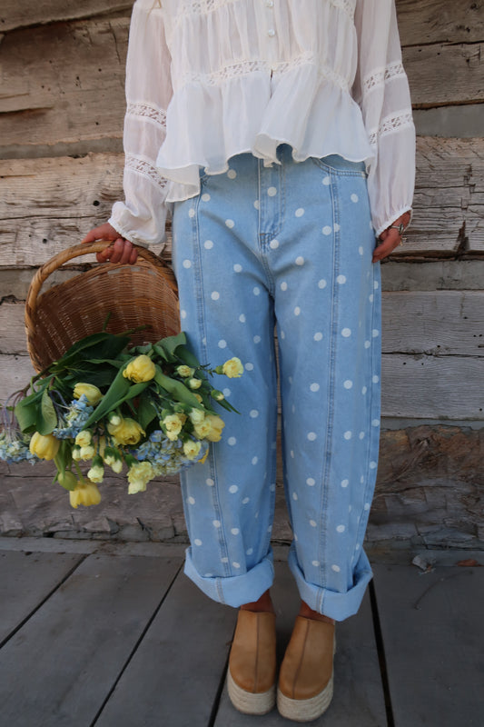 Denim Dot Barrel Jeans