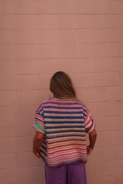 Crisp Air Stripe Short Slv Cardigan