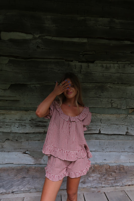 Maple Gingham Ruffle Top
