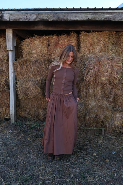 Walnut Button Front Long Slv