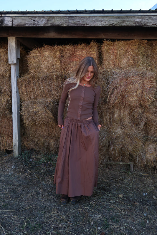 Walnut Button Front Long Slv