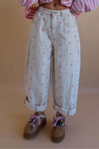Pink Dot Barrel Jeans