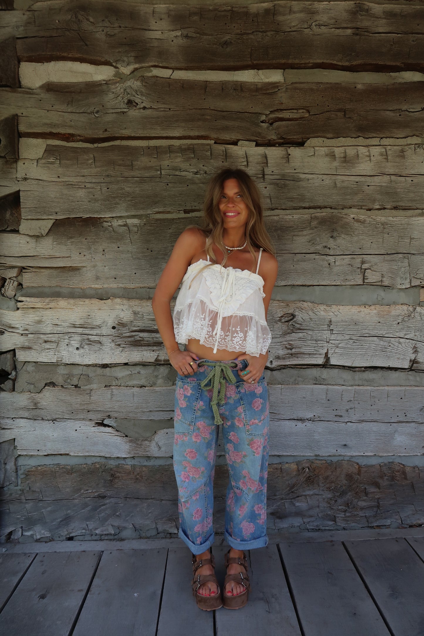 Sawyer Floral Tie Waist Barrel Jeans