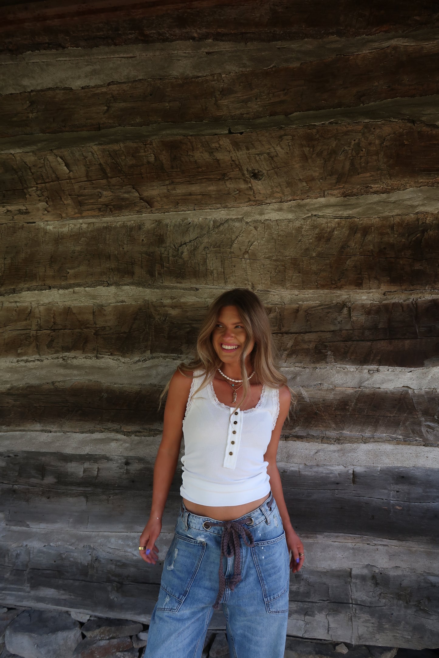 White Lace Henley Tank