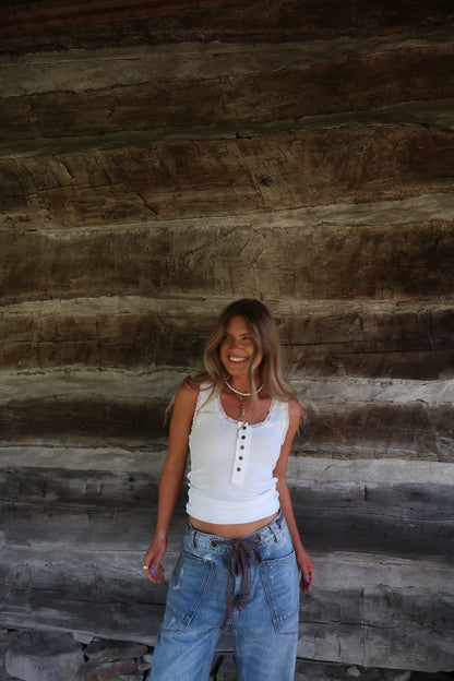 White Lace Henley Tank