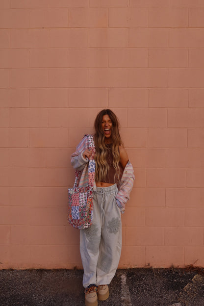 Silver Crochet Barrel Sweats