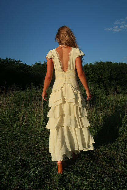 Lemon Light Tiered Midi Dress
