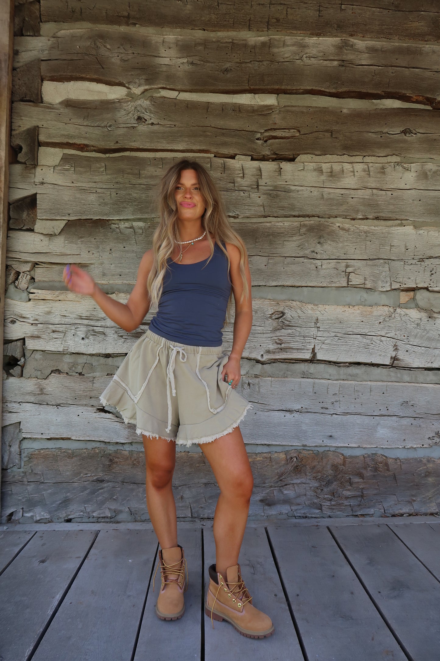 Olive Ruffle Sweat Short