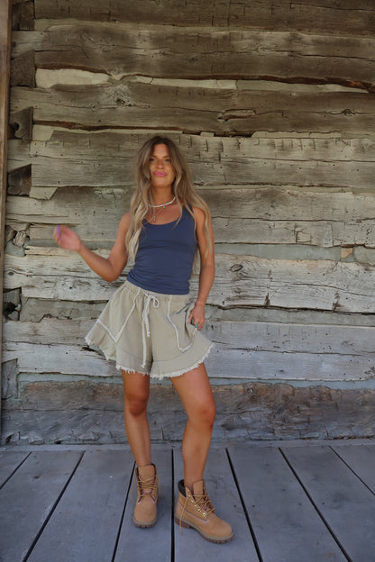 Olive Ruffle Sweat Short