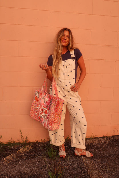 Peach Quilted Tote Bag