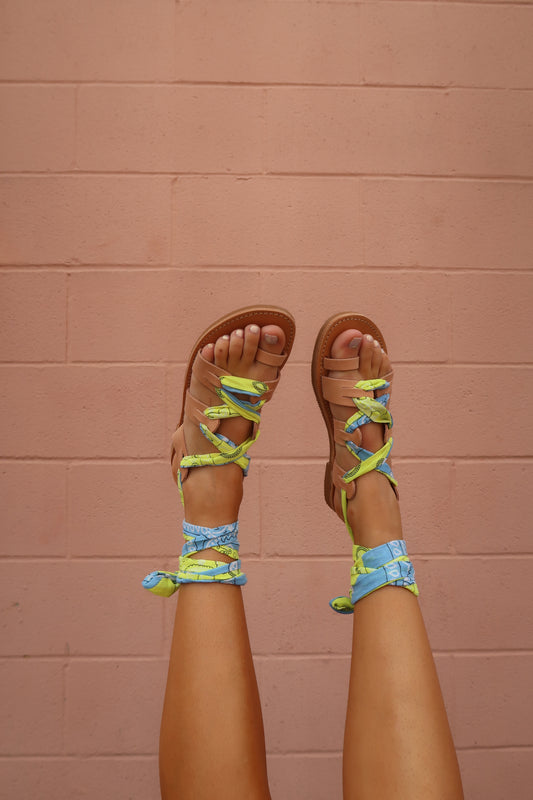 Neon Bandana Lace Up Sandal (handmade)